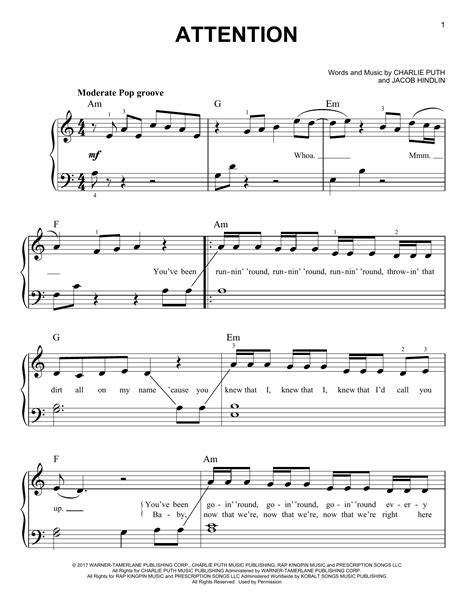 attention charlie puth piano sheet music