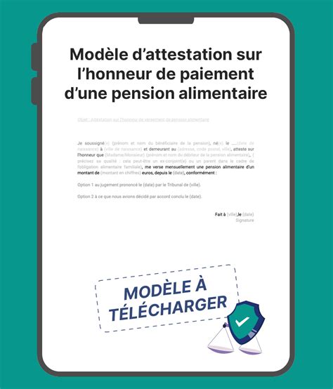 Modèle d'attestation sur l'honneur de paiement d'une pension