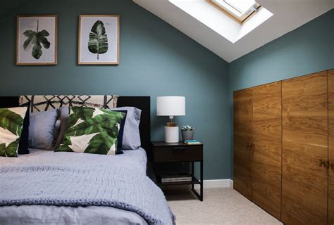 Attic bedroom with bold colors