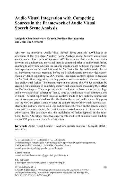Audio-Visual Integration Of Speech