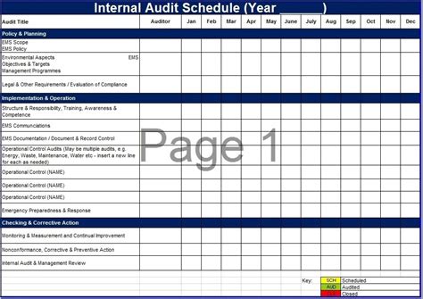 Internal Audit Schedule Template New Internal Audit Schedule Template