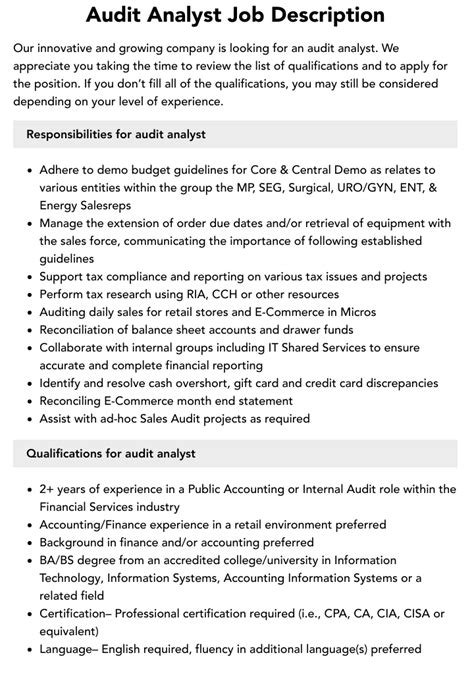 audit analyst job description pwc