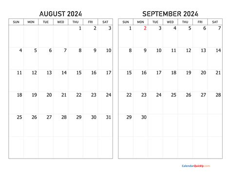 August And September 2024 Calendar