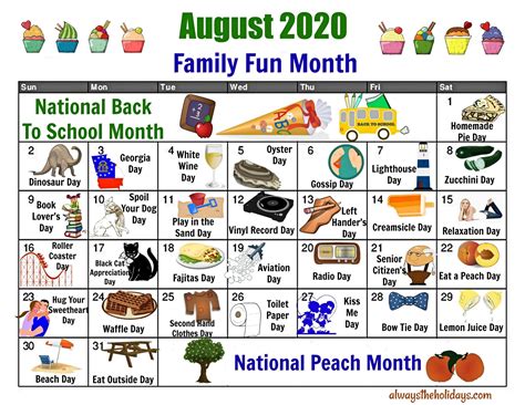 August calendar of National Days National day calendar, National days