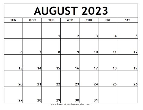 Printable August 2023 Calendar Big Dates