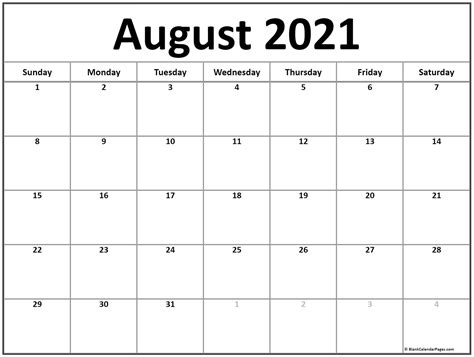 august 2021 calendar page
