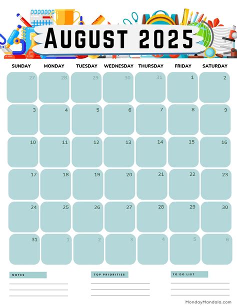 August Calendar 2025 Template