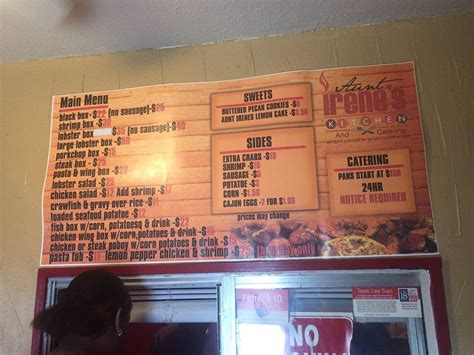 aunt irenes menu