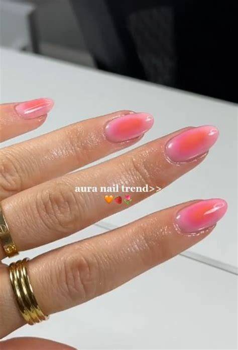 Aura nails with soft diffused color cloud gradient effect in pink and purple