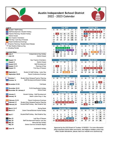 austin isd district calendar