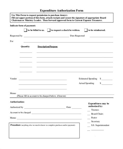 Authorization For Expenditure Form Template
