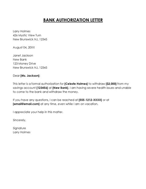 Sample Authorization Letter For Bank Transactions Template Business