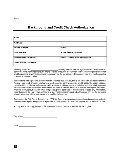 Authorization Of Background Check Template
