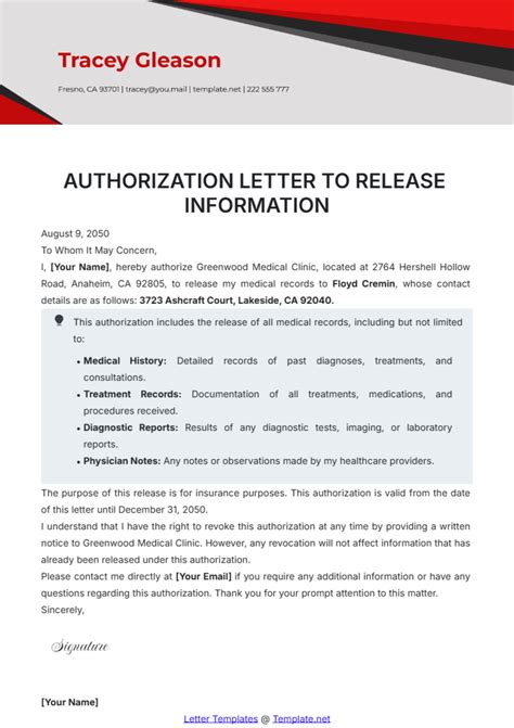 Authorization To Release Personal Information Template