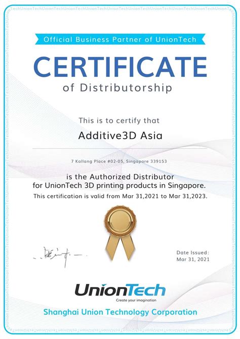 Authorized Distributor Certificate