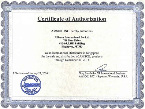 Authorized Distributor Certificate