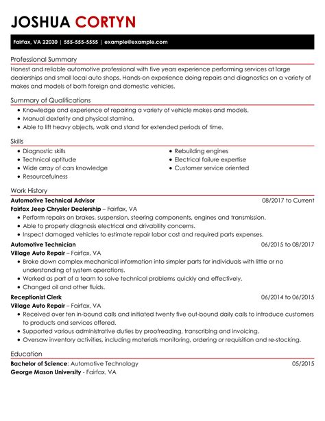 Auto Mechanic Resume Template References MANAGEMENT