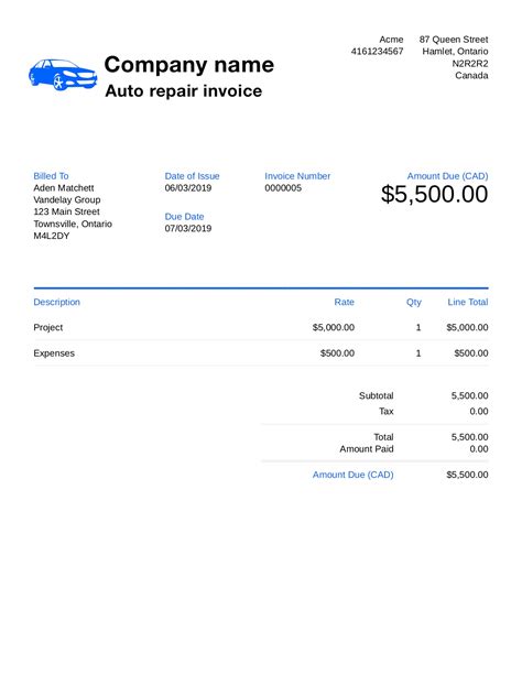 Auto Repair Invoice Templates 10+ Printable and Fillable Formats