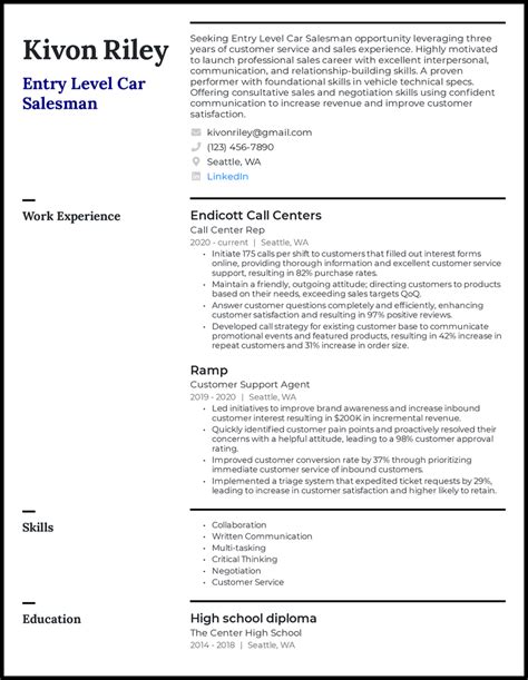 Car Sales Resume Car Sales CV Example
