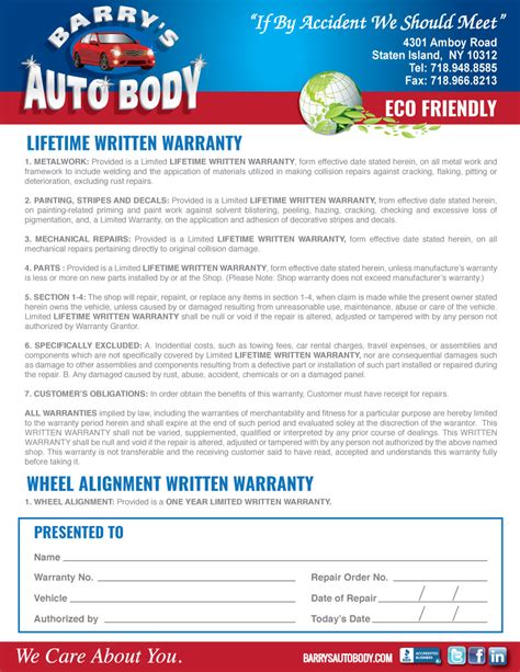 Auto Body Repair Shop Warranty