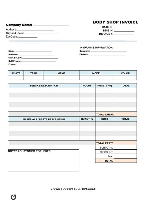 Browse Our Sample of Auto Body Receipt Template Invoice template word