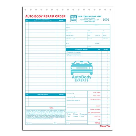 Auto Body Work Order Template