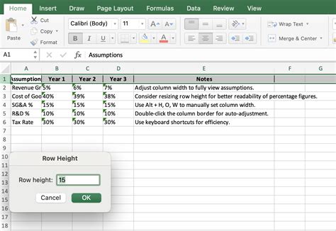 auto format row height in excel shortcut