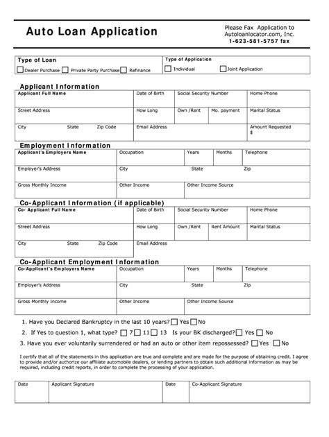 auto loan application form template