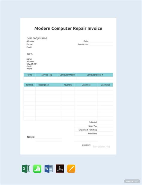 auto repair invoice template google sheets