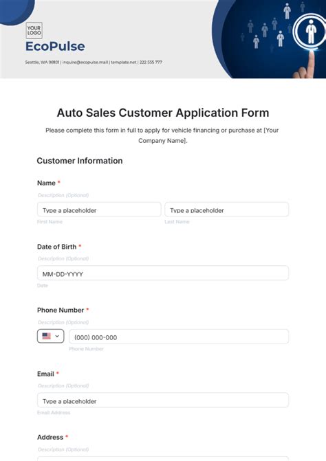 auto sales application form template