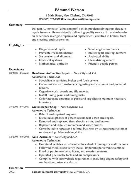 auto tech resume sample
