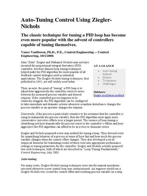 Auto-Tuning Control Using Ziegler-Nichols