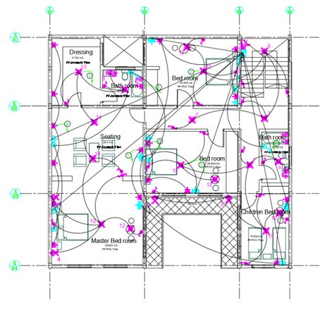 Electrical layout of 18x15m floor plan of residential building is given
