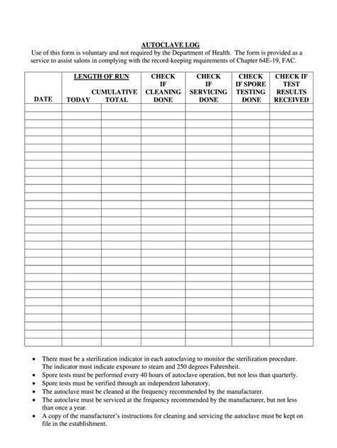 Autoclave Log Sheets