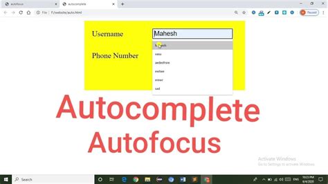Autocomplete And Autofocus In Html