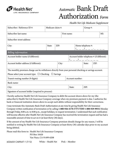 automatic bank draft form template
