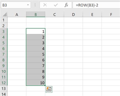automatic count in excel