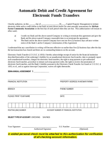 Automatic Debit Authorization Form Template