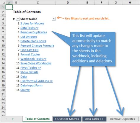 Automatically Create Table Of Contents In Excel
