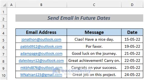 automatically send email from excel based on date without vba