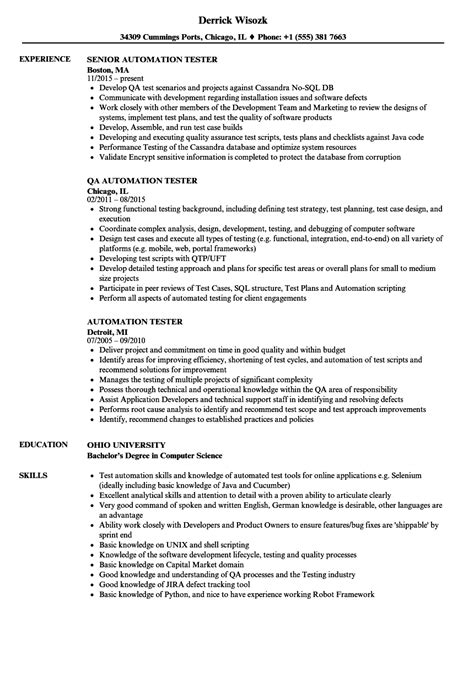 automation tester resume format