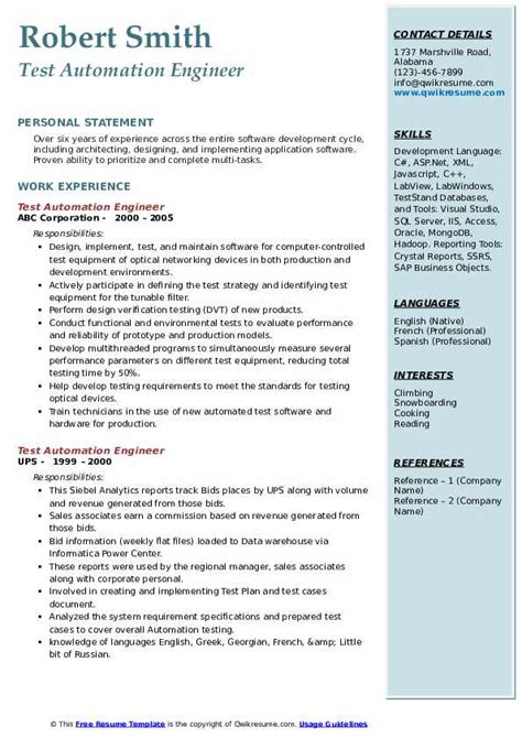 automation testing cv format
