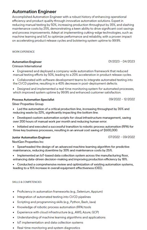 automation testing resume examples