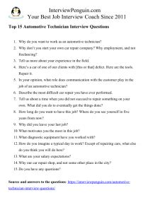 Automobile Technician Interview Questions  Tips And Tricks