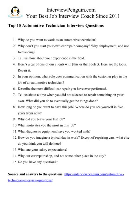 Automobile Technician Interview Questions And Answers  Ace Your Next Interview