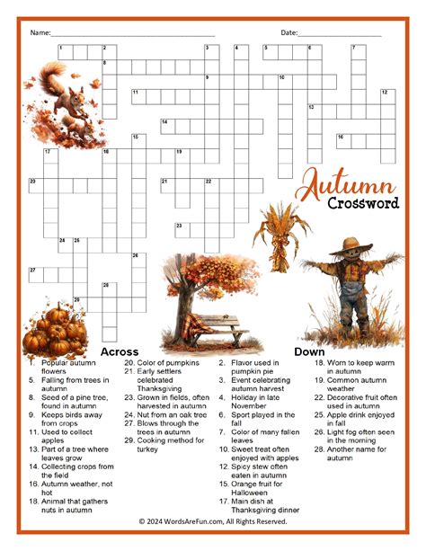 Autumn Crosswords Printable