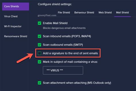 avast email signature remove