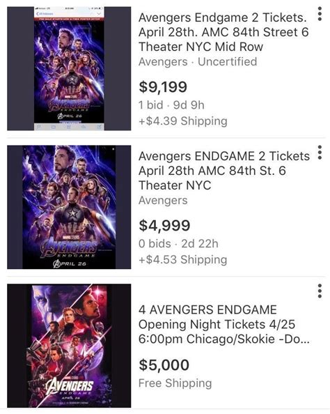 avengers endgame tickets on ebay