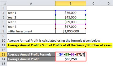 average annual return in excel