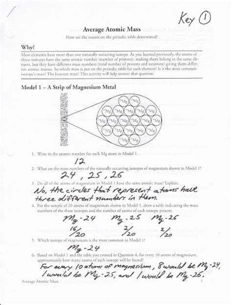 average atomic mass worksheet answers answer key pdf